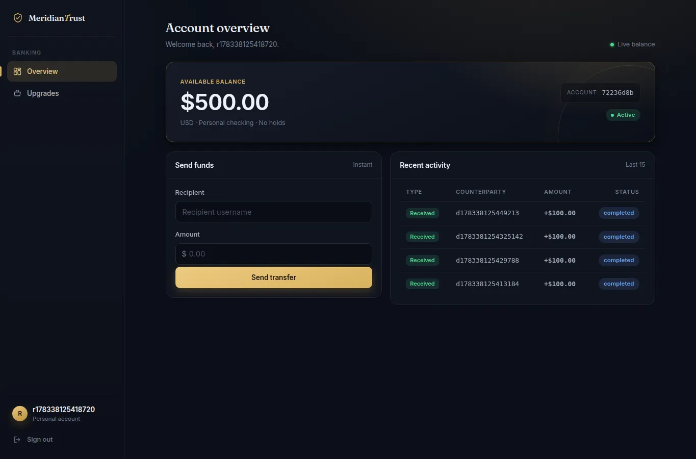 Receiver dashboard after consolidating four welcome bonuses