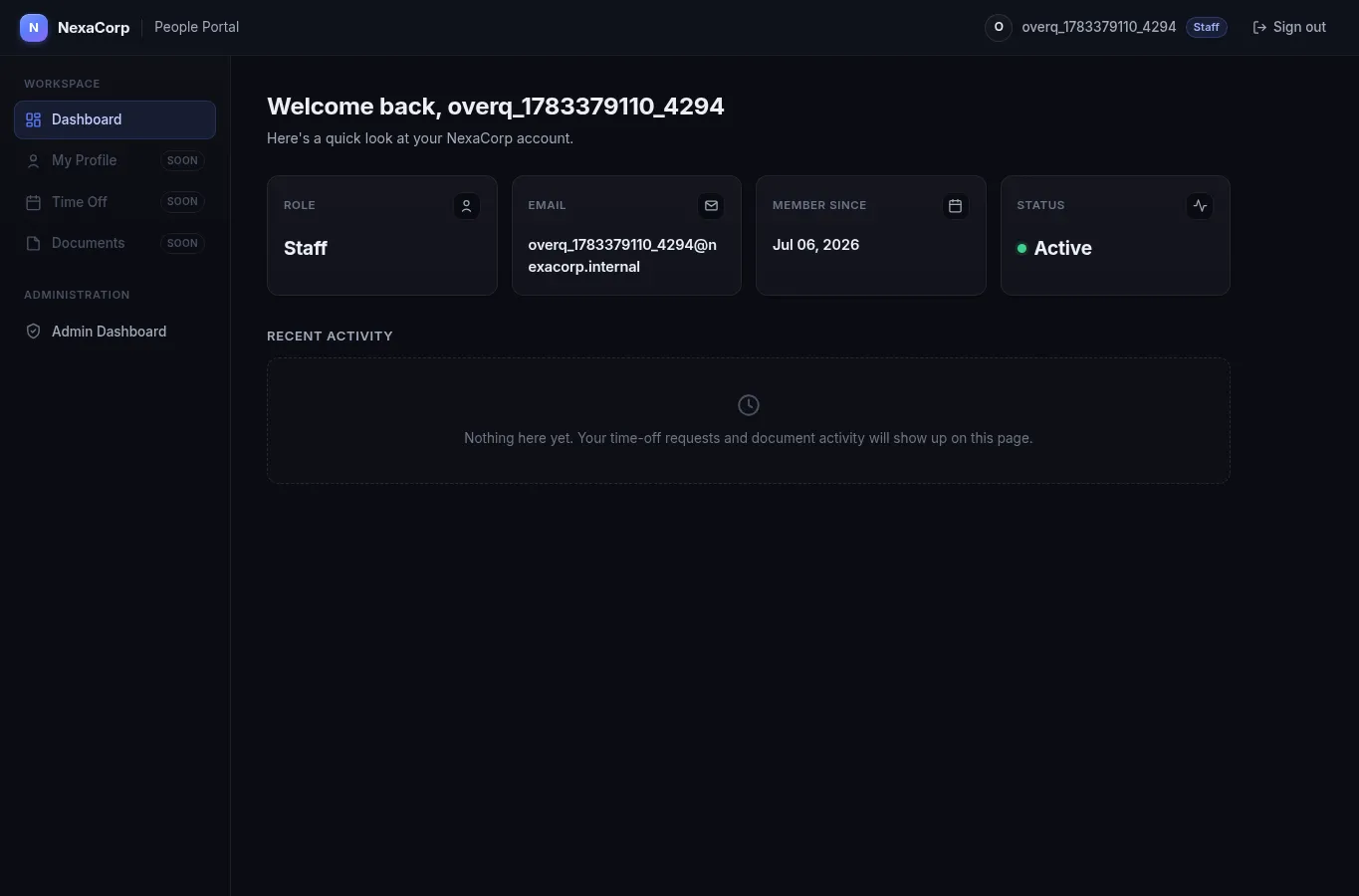 Dashboard showing Staff role after overposting